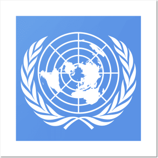 Emblem of the United Nations (White on blue) Posters and Art